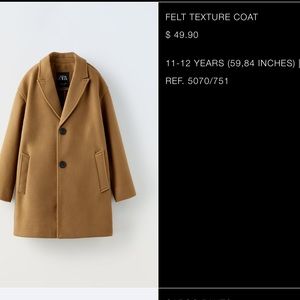 Zara Kids Felt Texture Coat
